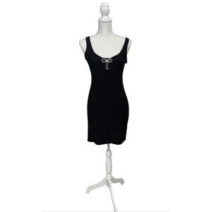 NWT VTG Bebe S Black Rhinestone Bow Mini Dress USA Made Bodycon Party Y2K Bling